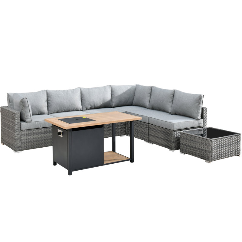 Wyckhoffe Wicker 6 - Person Modular Patio Conversation Set with Cushions, Gray