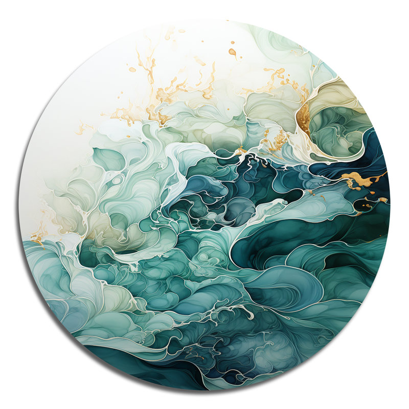 Bleu sarcelle, minimalisme, sérénité en mouvement - Décoration abstraite ronde en métal, H 16 po x l 16 po