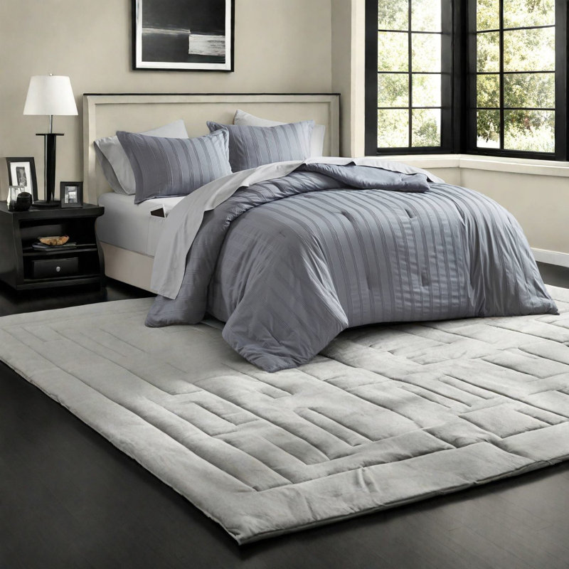 Ensemble de literie King de 7 pièces, en polyester doux à rayures tissées, idéal pour les chambres modernes.