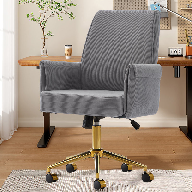 Fauteuil de bureau ergonomique gris, conception en velours côtelé, élégant pour la maison ou le bureau