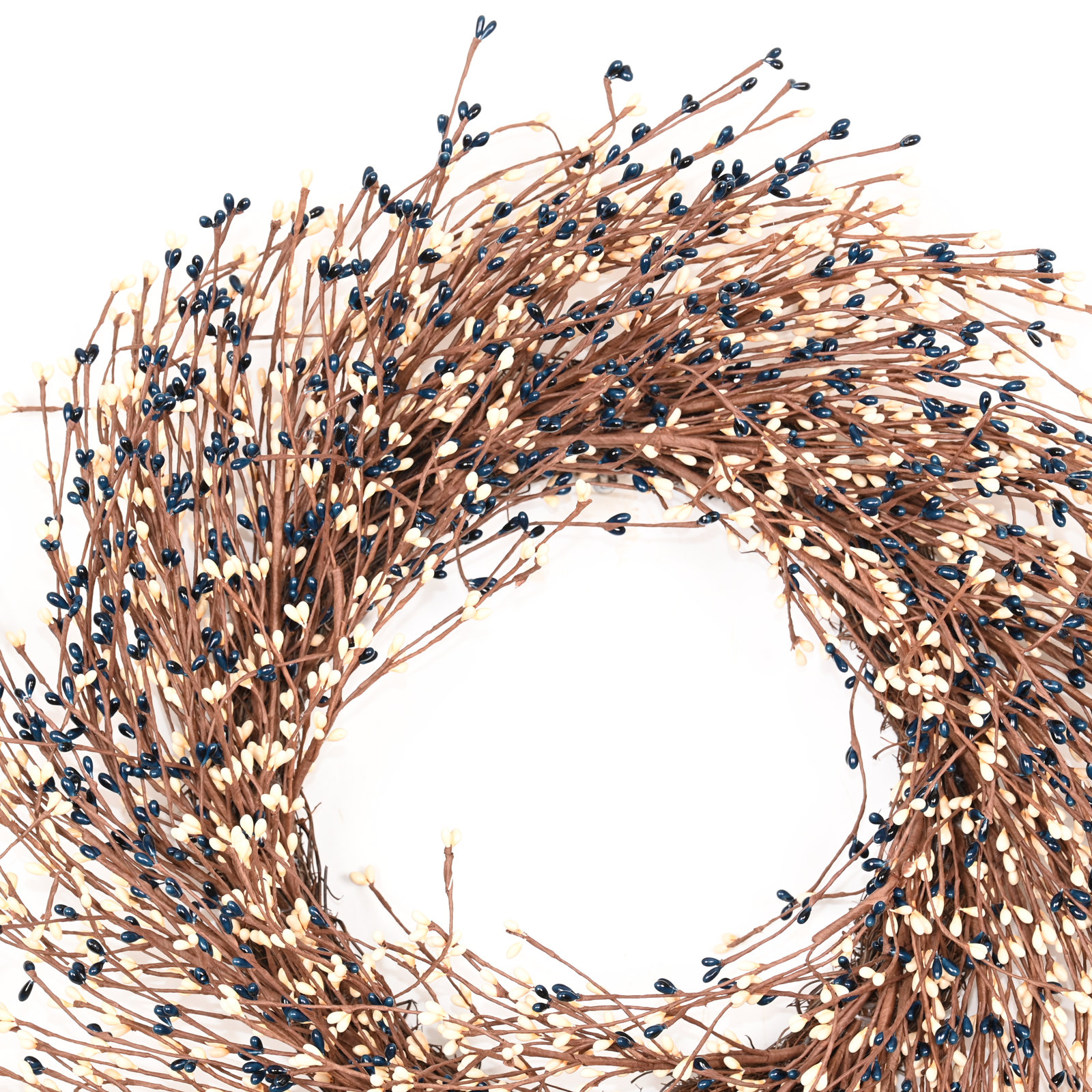 24" Handcrafted Twig, Berry Thanksgiving Wreath, Blue