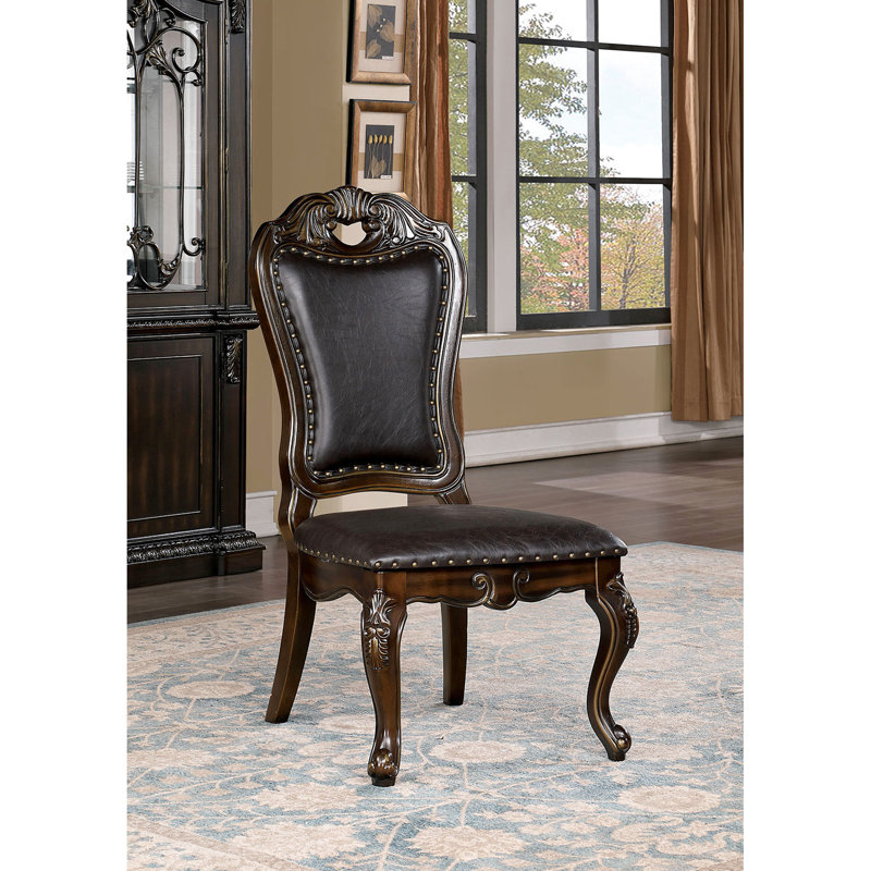 2 chaises de salle à manger en bois massif - brun foncé, traditionnelles avec de faux détails, chaises de style rétro, de 2 et garnitures classiques