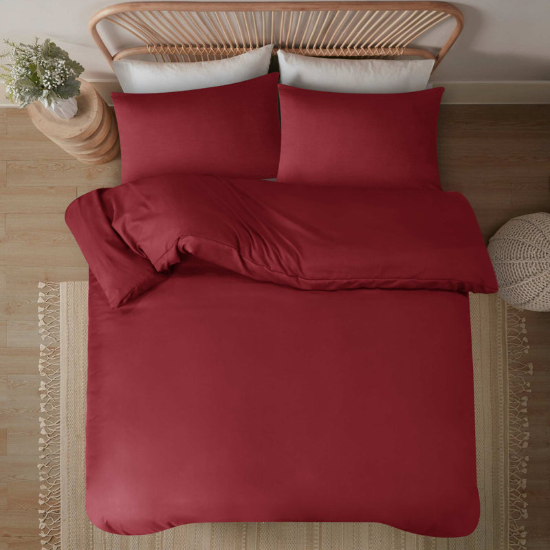 Matisyahu Microfiber Solid Colour Duvet Cover Set with Pillowcases, Burgundy, Double + 2 Standard Pillowcases