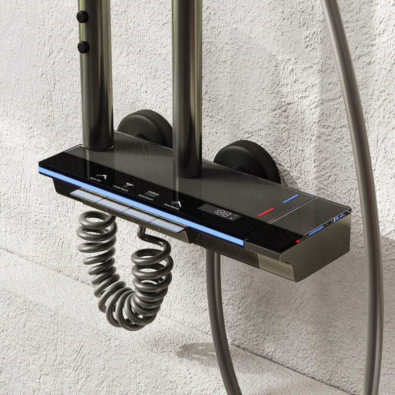 Système de douche thermostatique avec barre coulissante réglable, pomme de douche à pluie, pistolet à main et pistolet multifonction