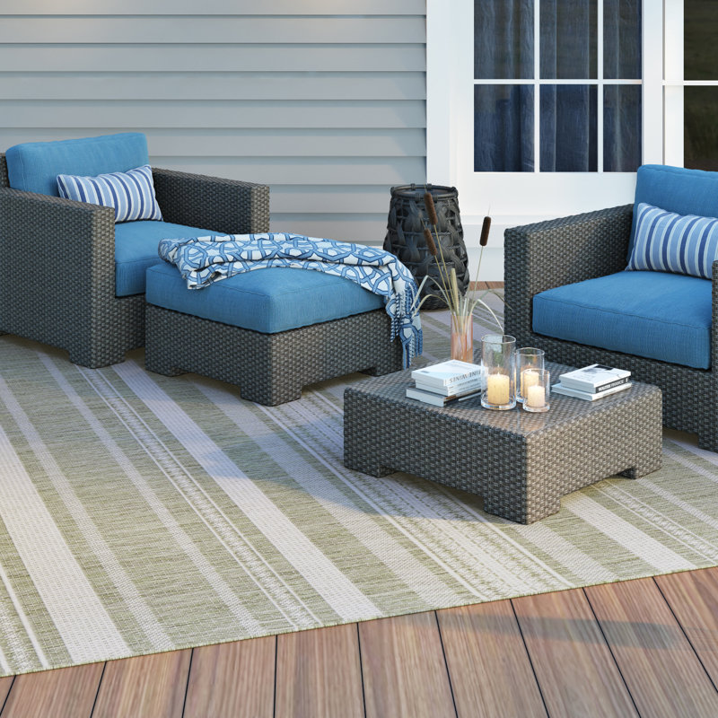 Troutville Sage Green Ivory Striped Indoor Outdoor Area Rug, Runner 2'3" x 7'10"