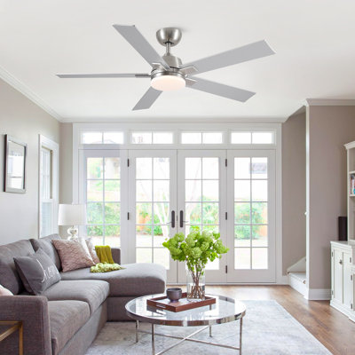 Stylish 52" Indoor Brushed Nickel Downrod Mount Ceiling Fan With LED Light,Reversible Motor and Remote Control