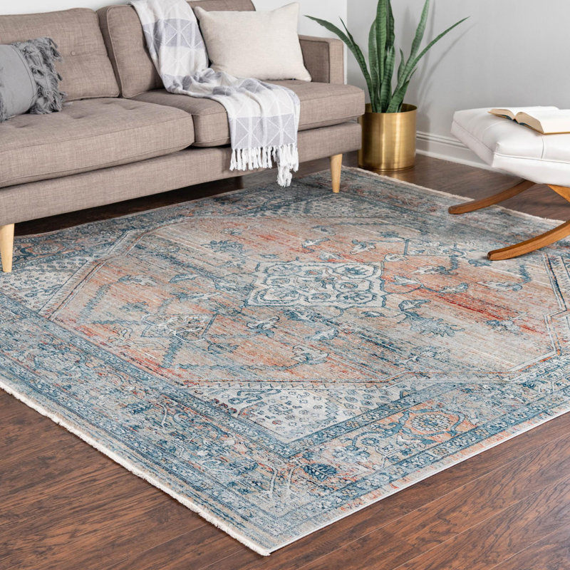 Tapis oriental rouge / bleu Alabama, Carré 10 pi 2 po