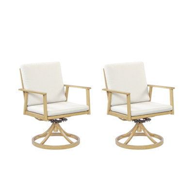 Chaises de salle à manger pivotantes d'extérieur, ensemble de 2 chaises pivotantes en aluminium avec coussins épais, résistantes aux intempéries, idéales pour le jardin, la terrasse, le porche ou la piscine. Finition de bois d'érable.