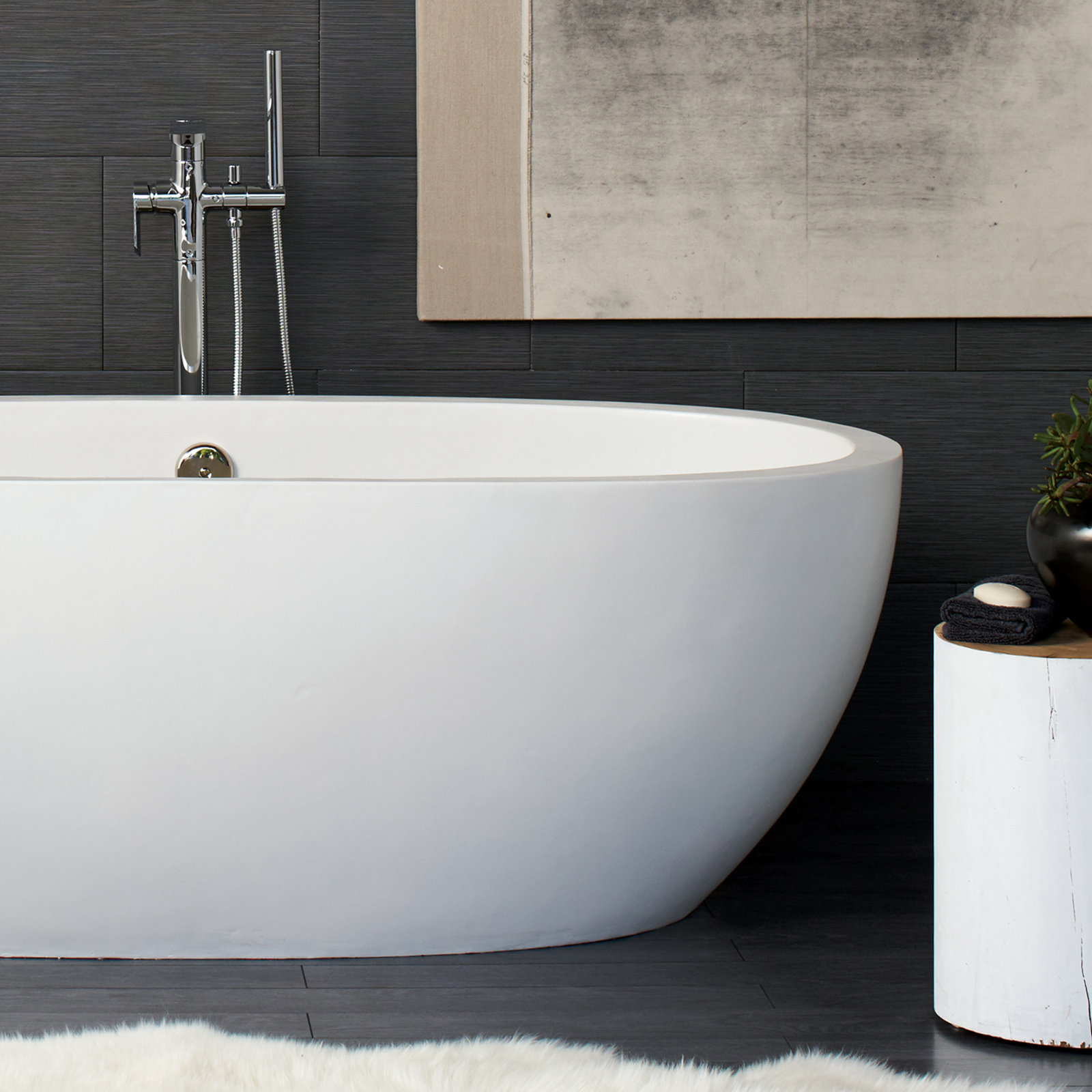 Avalon NativeStone Concrete Soaking Bathtub, Pearl, 21" H x 36" W x 62" L