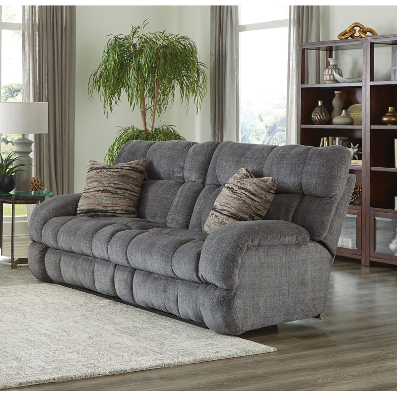 Annaliisa Upholstered 93'' Reclining Sofa, Gray Polyester, Manual
