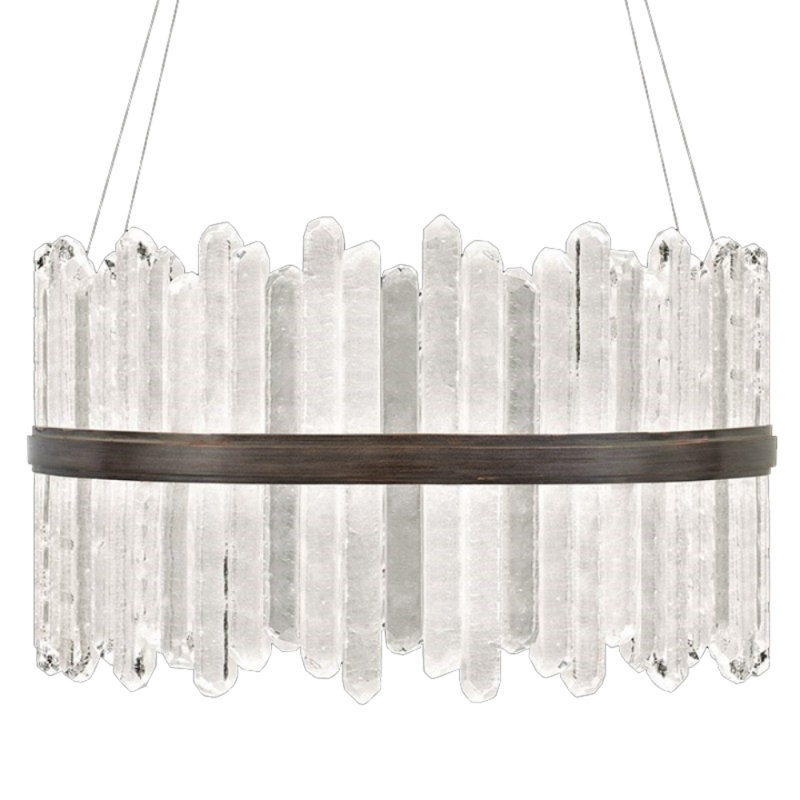 Lustre suspendu 48 lumières DEL avec détails en verre, Bronze antique, Givré, 50” Width x 25” Height
