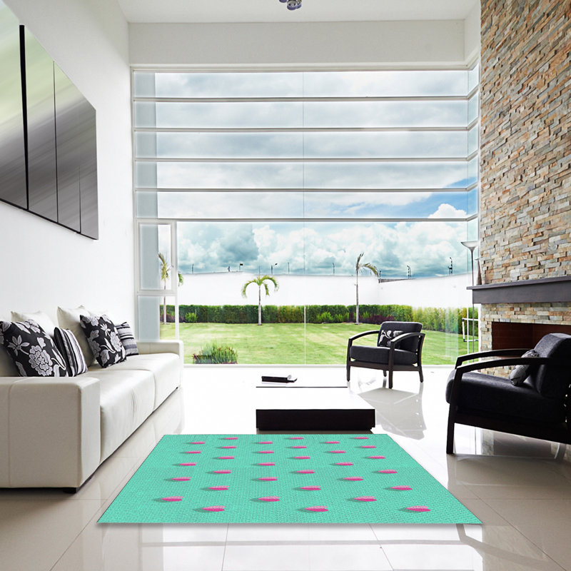 Tissé à la machine en laine et polyester vert/rose Tapis décoratif, Carré 5 pi