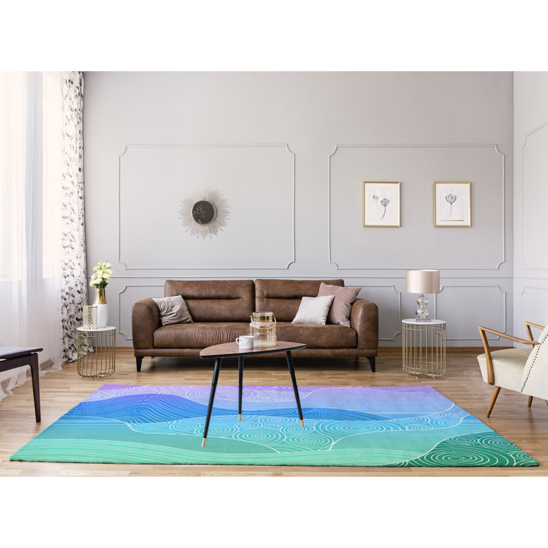 Tapis de zone bleu/mauve à la main dégradé, Rectangle 9 pi x 12 pi