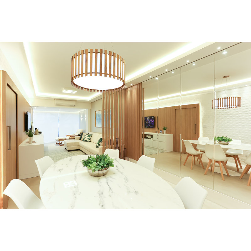 3 - Light Chandelier, 8.58" H x 19.5" W x 19.5" D, Louro Freijó