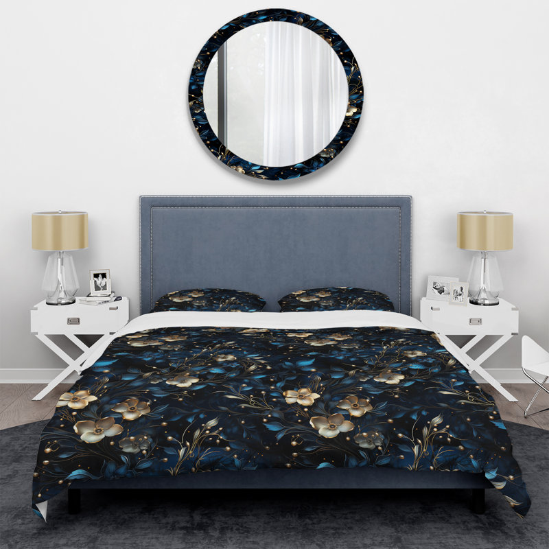 Enigmatic Nights Moody Patterns II Floral Duvet Cover, King Duvet Cover + 2 King Shams