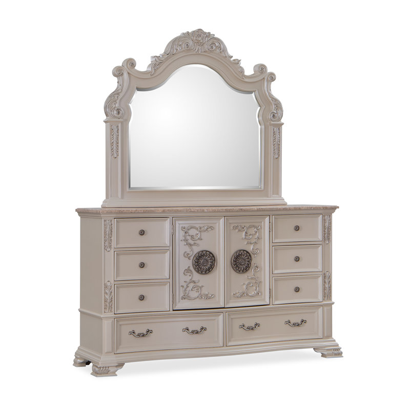 Ensemble de chambre à coucher 4 pièces Santa Monica, Ensemble de quatre pièces : lit, commode, miroir, Très grand lit