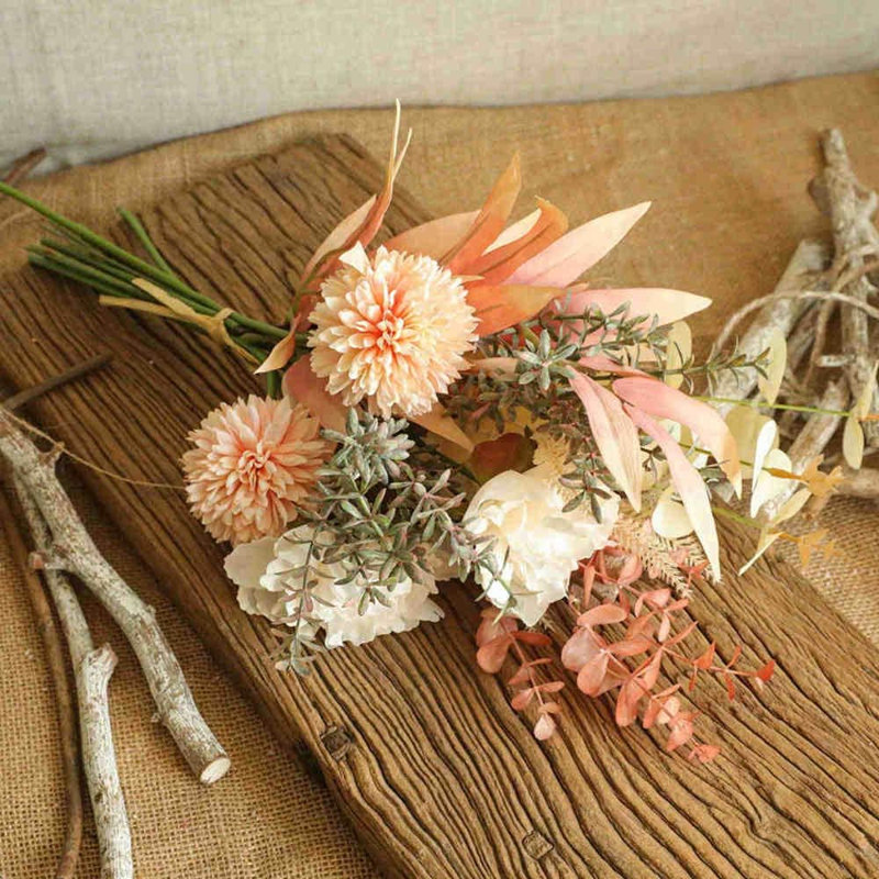 Artificial Fake Flowers Plants Silk Flower Arrangements Wedding Bouquets Decorations Plastic Floral Table Centerpieces For Home Kitchen Garden Party Décor (Champagne)