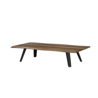 Table basse en placage de bois brun avec pieds en métal noir