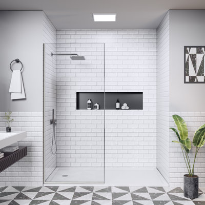 32 In. W X 74 In. H Semi-Frameless Brushed Nickel Fixed Glass Shower Door With Nano-Coated Clear Tempered Glass