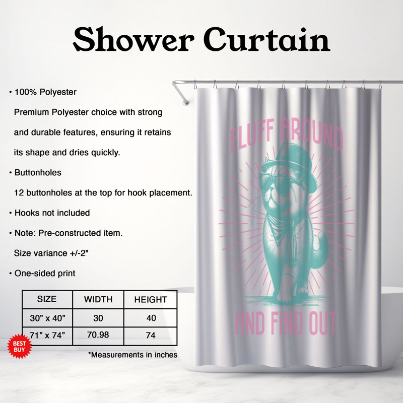 Rideau de douche Ellanti, H 74 po x l 71 po