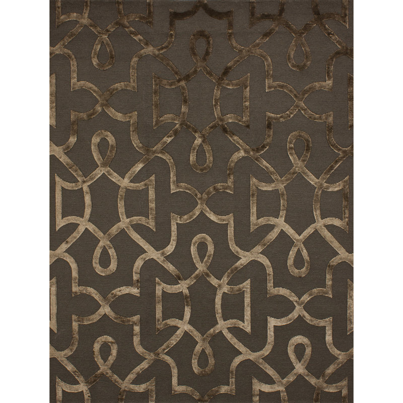 Geometric Area Rug in Dark Brown/Beige, Rectangle 9' x 12'