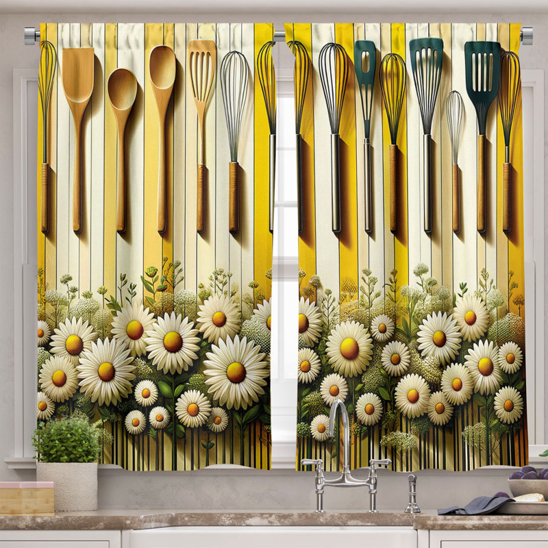 Floral Tailored Kitchen Curtain, 55" W x 24" L