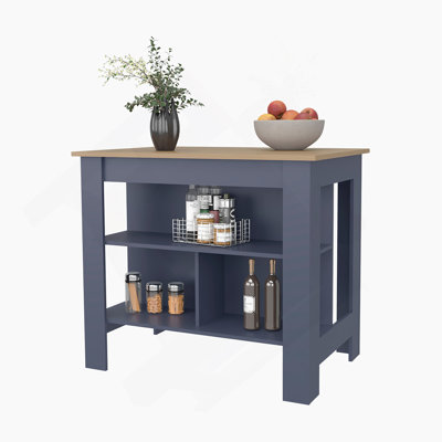 Îlot de cuisine avec tablette ouverte Kronos Ash and Kronos Blue