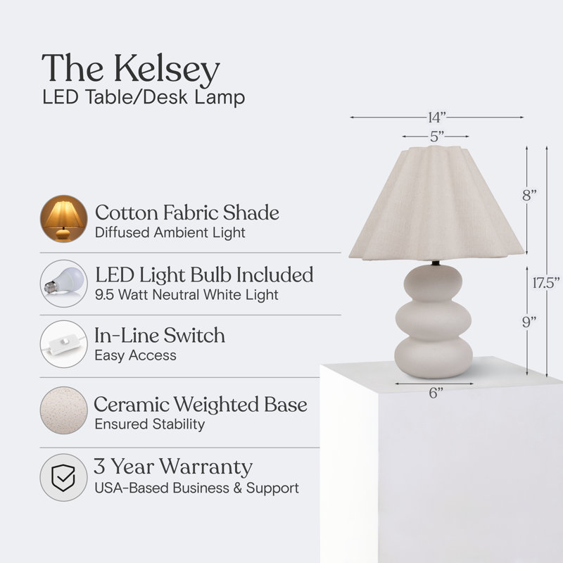 Kelsey 17.5" LED Bohemian Table Lamp With Cream Ceramic Base