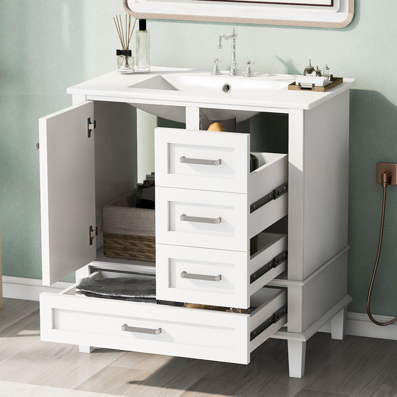 Meuble-lavabo simple 30 po avec plateau en bois manufacturé Trevarious, Blanc
