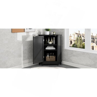 Bathroom Cabinet Triangle Corner Storage Cabinet with Adjustable Shelf Modern Style MDF Board