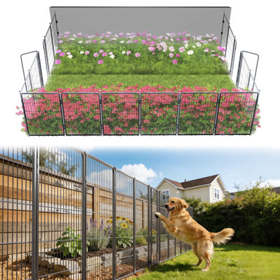 FXW Garden Fence Outdoor for the Yard – 40in(H) x 36.4ft(L) Heavy Duty Metal Animal Barrier for Dog, No Dig Decorative Dog Fence, 16 Panels, Silver