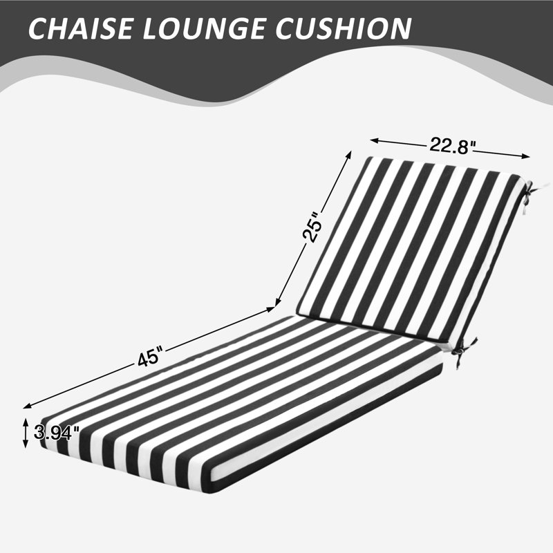 Coussin de chaise longue d'extérieur, Lin noir / blanc à rayures Cabana, 2