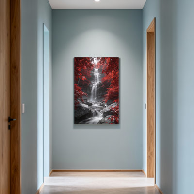 «Plants & Flowers Red Leaves Waterfall Forest», reproduction sur toile