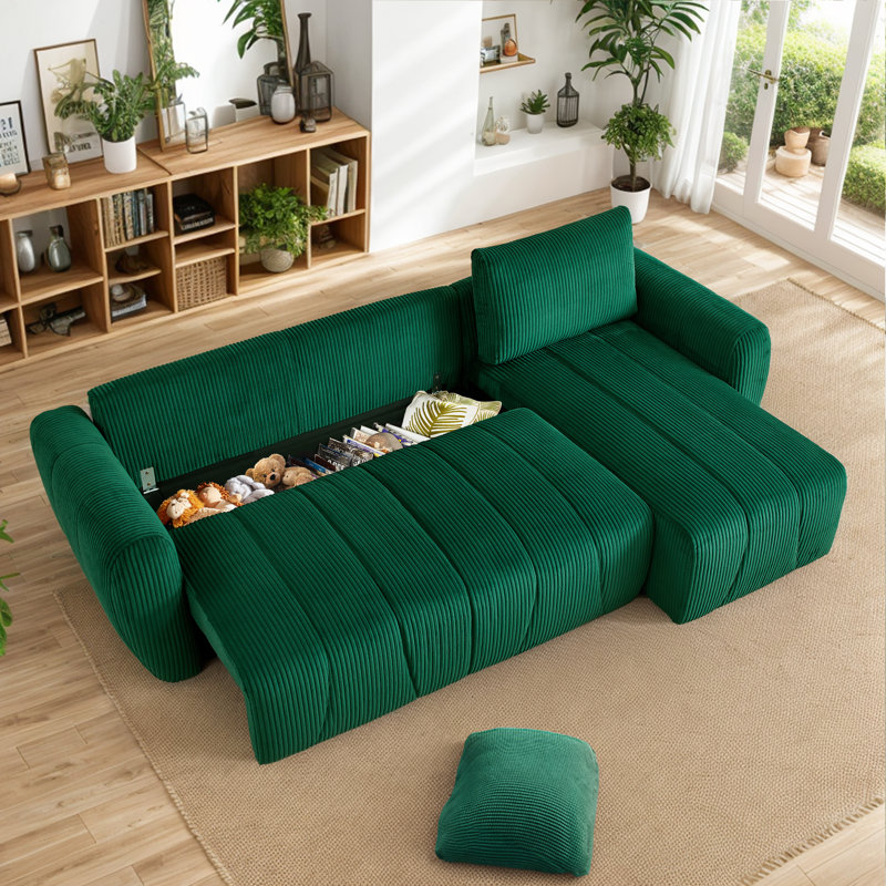 Canapé-lit modulaire convertible de luxe avec méridienne réversible et rangement dissimulé pratique, Vert foncé