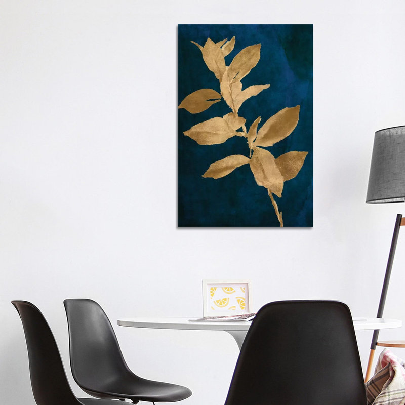 Gold Leaves On Navy IV by Lanie Loreth - Wrapped Canvas Print, 101.6 cm H x 66.04 cm W x 3.175 cm D