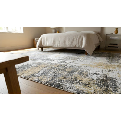 Tapis ivoire / doré en laine noué à la main Adelmis