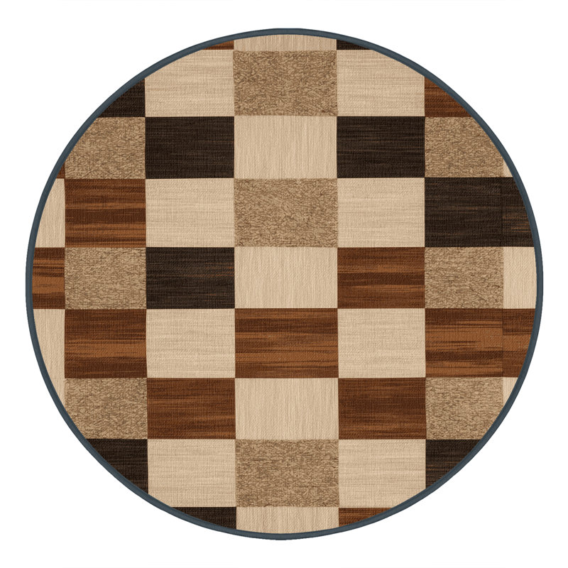 Machine Washable Botanical Brown Area Rug, Round 7'