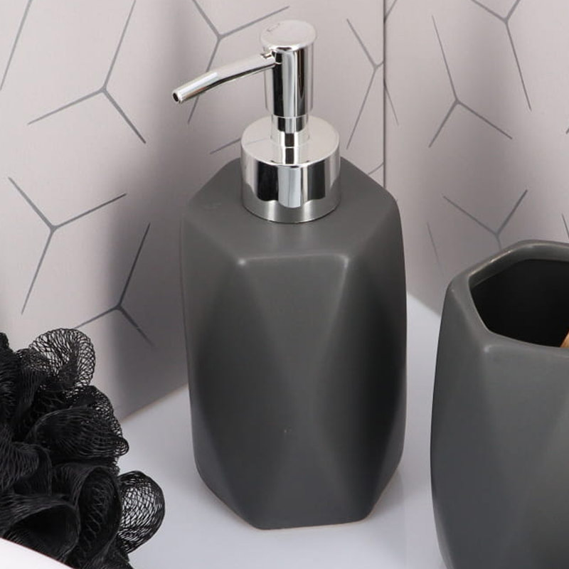 Gray Stoneware Diamond Shape Hand Soap Dispenser