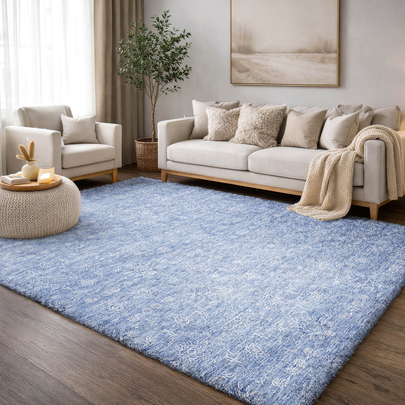 Tapis à poil long de qualité supérieure lavable à la machine ADS703, Ciel, 10 pi x 14 pi