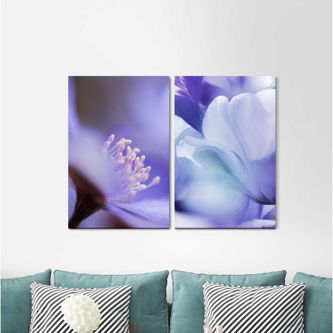 2-tlg. Leinwandbilder-Set - Grafikdruck „Tulip Blue Flowers Soft Soft Delicate”