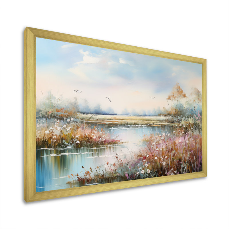 «Flower Meadow Charm» sur impression sur toile, Cadre doré simple, H 24 po x l 32 po x P 1 po