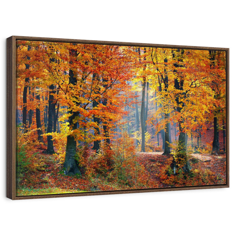 Arbres d'automne, 37 po x 25 po, Cadre flottant en noyer