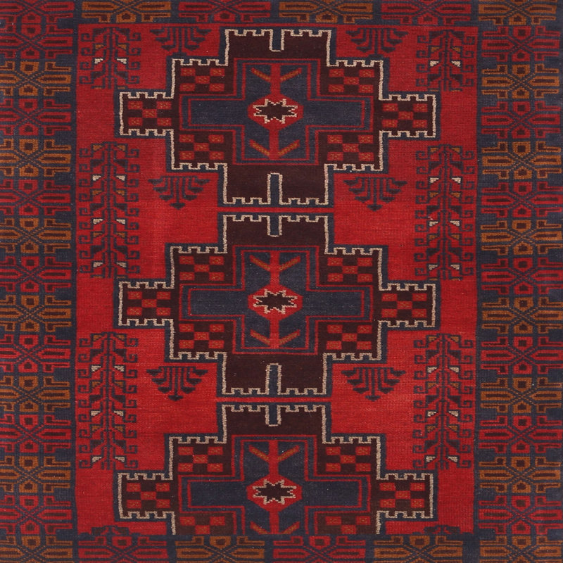 Tapis traditionnel mehroon/noir/crème, Rond 6 pi