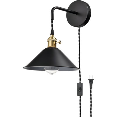 Ensemble de 2 appliques murales industrielles avec hauteur de suspension réglable, installation à brancher ou câblée, interrupteur marche / arrêt pour la chambre à coucher, la salle de bain, le couloir et le salon
