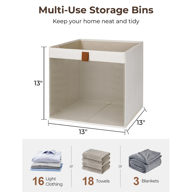 13x13 cubes de rangement, bacs de rangement pour placard avec fenêtre transparente, grand organisateur de tissu pour les vêtements, paniers de rangement pliables avec poignées en polyuréthane, beige, paquet de 3