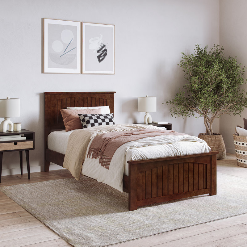 Francoise Solid Wood Low Profile Platform Bed with Matching Footboard, Walnut, Twin XL