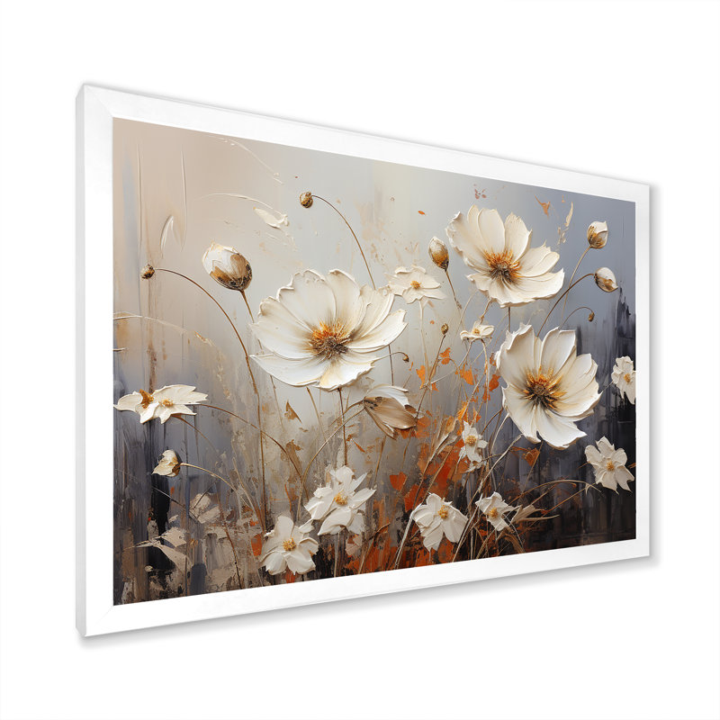 Champ captivant de fleurs I - reproduction, Cadre simple blanc, H 30 po x l 40 po x P 1,5 po