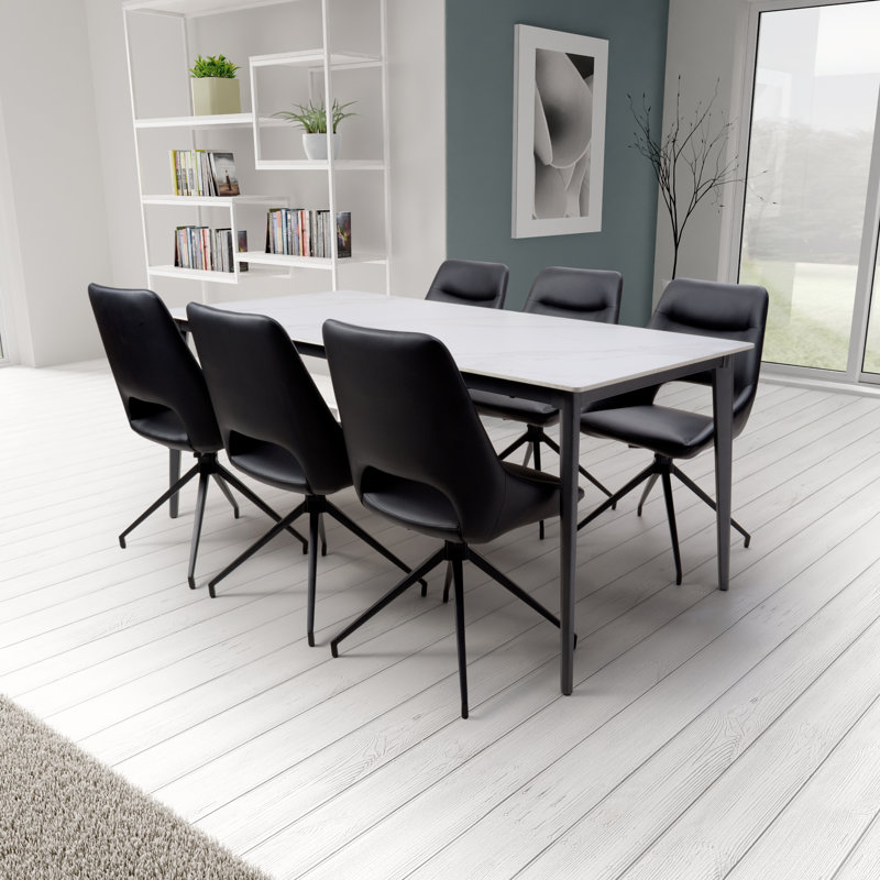 Buisan Stone Top Metal Base Dining Table, White