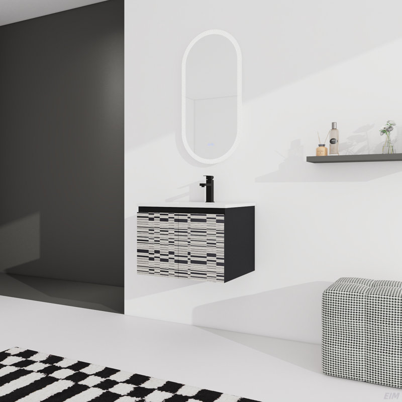 Meuble-lavabo flottant mural avec lavabo en céramique et porte d'armoire à fermeture en douceur, ensemble KD, 24"