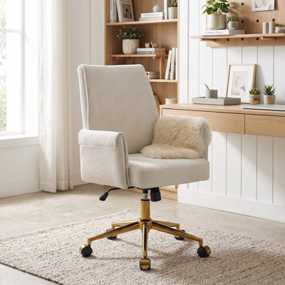 Mid-Back Ergonomic Office Chair with Corduroy Seat and Adjustable Height for Work, Study, or Relaxation